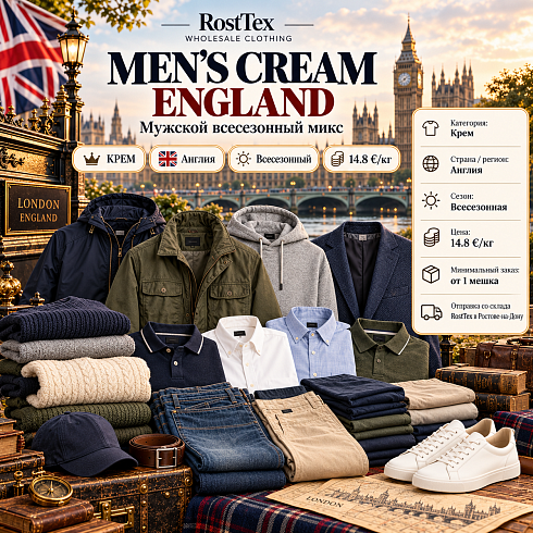Ассортимент мужской всесезонной одежды КРЕМ из Англии — микс MEN'S CREAM ENGLAND